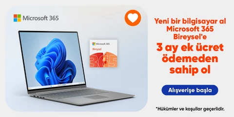 Yeni Bir Bilgisayar Satın Alın ve Microsoft 365 Bireysel'e 3 Ay Boyunca Ek Ücret Ödemeden Sahip Olun