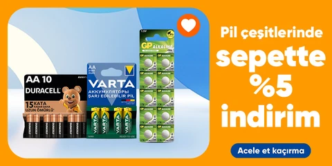 Pil çeşitlerinde  sepette %5 indirim