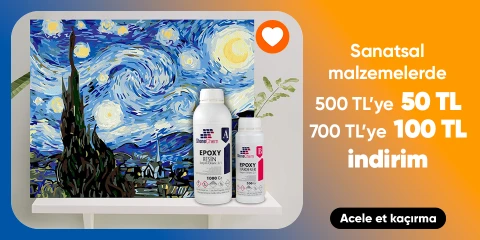 Sanatsal malzemelerde  500 TL'ye 50 TL  700 TL'ye 100 TL indirim