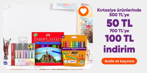 Kırtasiye ürünlerinde  500 TL'ye 50 TL  700 TL'ye 100 TL indirim