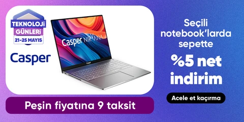 Seçili Casper Notebooklarda Sepette Net %5 İndirim