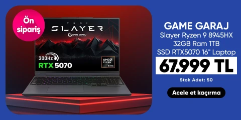 Game Garaj Slayer Ryzen 9 8945HX 32GB Ram 1tb SSD RTX5070 16" Laptop  ÖN SİPARİŞ
