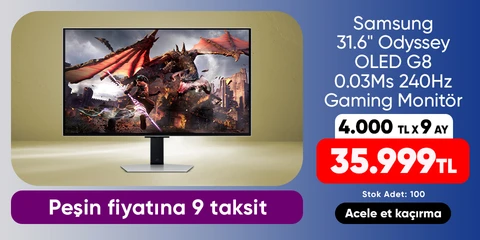 Samsung 31.6" Odyssey OLED G8 0.03Ms 240Hz Gaming Monitör