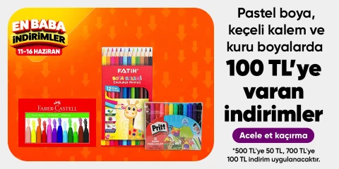 Pastel Boya,Keçeli Kalem ve Kuru Boyalarda 500 TL'ye 50 TL / 700 TL'ye 100 TL İndirim