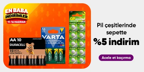 Pil ve Şarjlı Pillerde  Sepette %5 İndirim