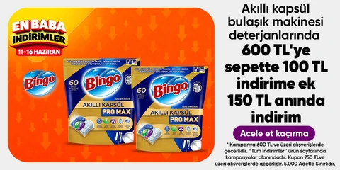 Akıllı kapsül bulaşık makinesi deterjanlarında  600 TL'ye sepette 100 TL indirime ek 150 TL anında indirim