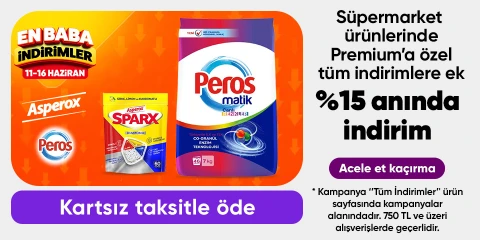 Süpermarket ürünlerinde  Premium'a özel tüm indirimlere ek %15 anında indirim 