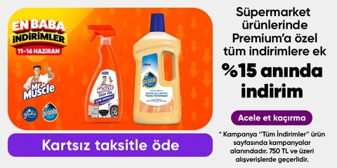 Süpermarket ürünlerinde  Premium'a özel tüm indirimlere ek %15 anında indirim 