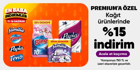 Kağıt ürünlerinde Premium’a özel 750 TL %15 indirim