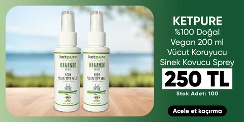 Ketpure Organik Sertifikalı Vücut Koruyucu Sinek Kovucu Sprey %100 Doğal Vegan 200 ml (100 ml *2) 250 TL