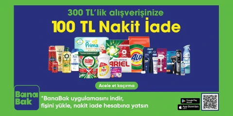 300 TL'lik alışverişe  100 TL nakit iade*