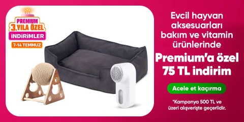 Evcil hayvan aksesuarları bakım ve vitamin ürünlerinde  Premium’a özel 75 TL indirim*