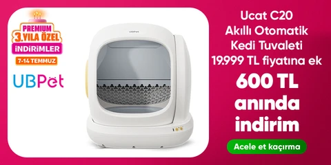 Ucat C20 Akıllı Otomatik Kedi Tuvaleti  19,999 TL fiyatına ek 600 TL anında indirim