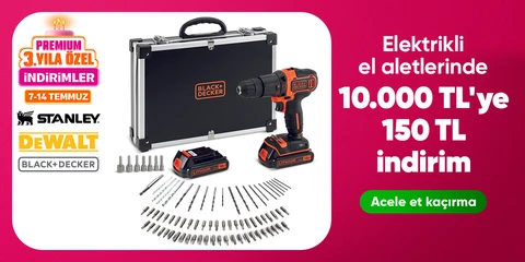 Stanley-Dewalt Black & Decker Markalı  Elektrikli El Aletleri  Ürünlerinde  10000 TL'ye 150 TL İndirim