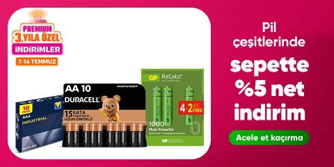 Pil ve Şarjlı Pillerde  Sepette Net %5 İndirim!