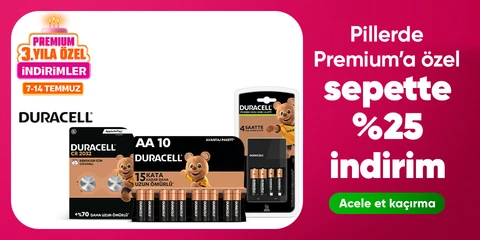 Duracell Pillerde Premium'a Özel sepette %25 indirim