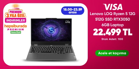 "Lenovo LOQ Ryzen 5 12G 512G SSD RTX3050 6GB Laptop 22499 TL stok 100"