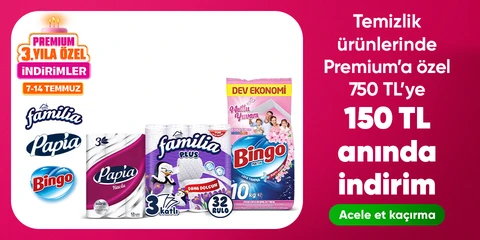 Temizlik ürünlerinde  Premium’a özel 750 TL’ye 150 TL anında indirim