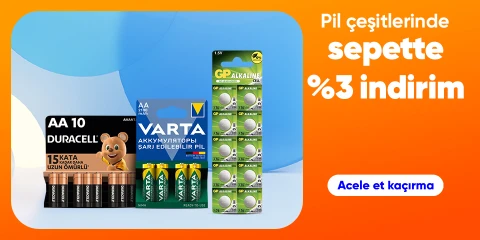 Pil ve Şarjlı Pillerde Sepette %3 İndirim