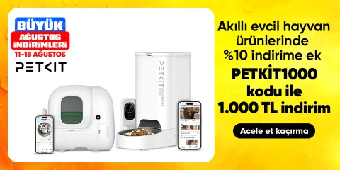 Akıllı evcil hayvan ürünlerinde  %10 indirime ek  PETKİT1000 kodu ile 1.000 TL indirim