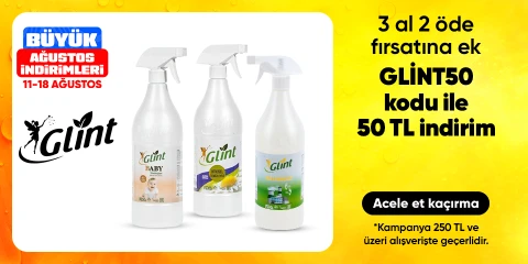 Bitkisel temizlik ürünlerinde 3 al 2 ödeye ek GLİNT50 kodu ile 50 TL indirim