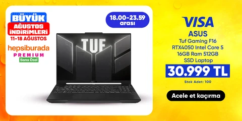Asus Tuf Gaming F16 RTX4050 Intel Core 5 16GB Ram 512GB SSD Laptop 30.999TL  stok:100