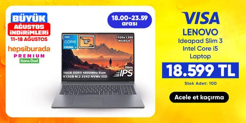 Lenovo Ideapad Slim 3 Intel Core i5 16GB Ddr5 Ram 512 GB SSD Laptop 18.599TL stok: 100