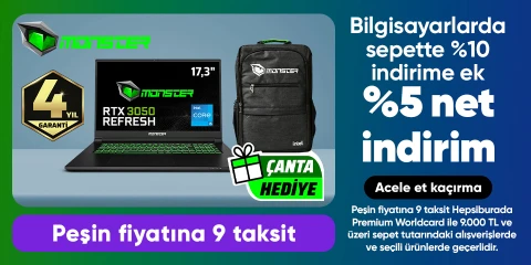 Monster Laptoplarda Sepette %10 İndirime Ek Net %5 İndirim Fırsatı