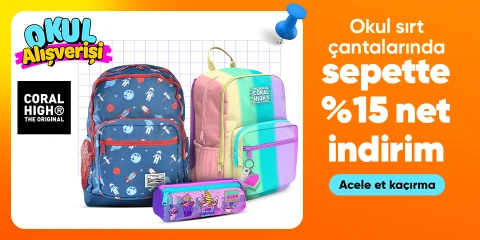 Okul sırt çantalarında sepette %15 net indirim