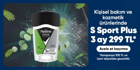 Kişisel bakımve kozmetik ürünlerinde  S Sport Plus 3 ay 299 TL*