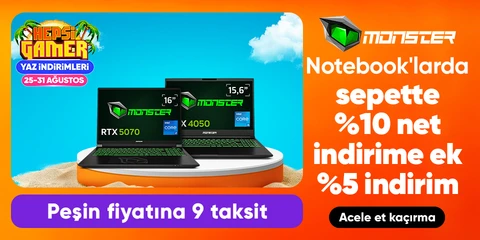 Monster Notebooklarda %10 Net İndirime Ek %5 İndirim