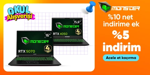 Monster Notebooklarda %10 Net İndirime Ek %5 İndirim