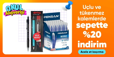 Uçlu ve tükenmez kalemlerde sepette %20 indirim