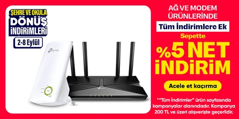 Ağ modem ürünlerinde Tüm İndirimlere Ek Sepette %5 Net İndirim