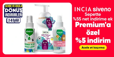 INCIA ve Siveno Bebek Bakım ve Kozmetik Ürünlerinde Sepette Net %55 İndirime Ek %5 Premium İndirimi!