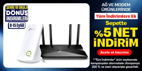 Ağ modem ürünlerinde Tüm İndirimlere Ek Sepette %5 Net İndirim