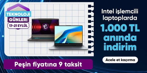 Intel İşlemcili Laptoplarda 1000TL Kupon Fırsatı