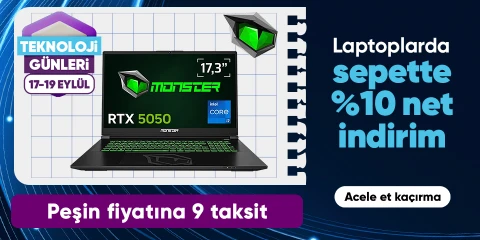 Monster Laptoplarda Sepette %10 Net İndirim 
