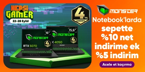 Monster Notebooklarda %10 Net İndirime Ek %5 İndirim