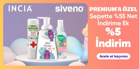  INCIA ve Siveno Bebek Bakım ve Kozmetik Ürünlerinde Sepette Net %55 İndirime Ek %5 Premiuma Özel İndirim