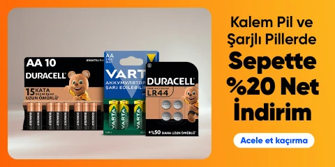Kalem Pil Ve Şarjlı Pillerde  Sepette %20 Net İndirim