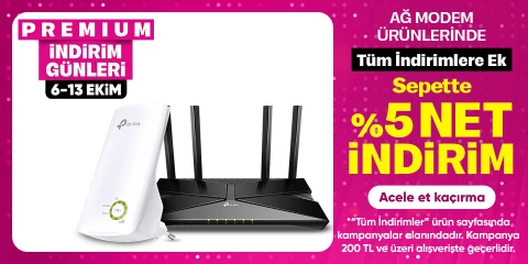 Ağ modem ürünlerinde Tüm İndirimlere Ek Sepette %5 Net İndirim