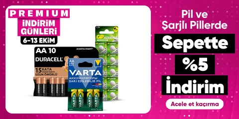 Pil ve Şarjlı Pillerde  Sepette %5 İndirim