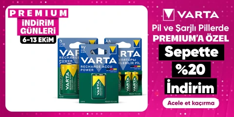 Varta Pil ve Sarjlı Pillerde Premium'a Özel Sepette %20 İndirim