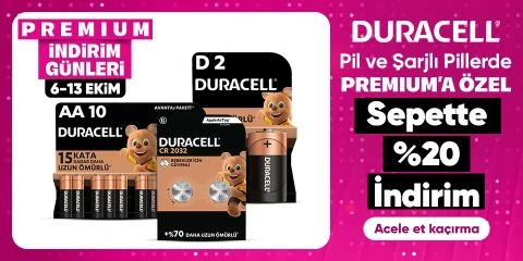 Duracell Pil ve Şarjlı Pillerde Premium'a Özel Sepette %20 İndirim