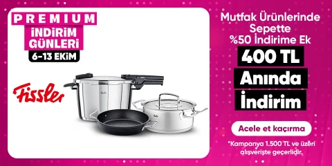 Fissler ürünlerinde Sepette %50 indirime ek 1500e 400 TL Kupon