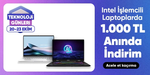 Intel İşlemcili Laptoplarda 1000TL Kupon Fırsatı