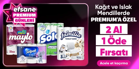 Premiuma Özel Kağıt ve Islak Mendil Ürünlerinde 2 Al 1 Öde