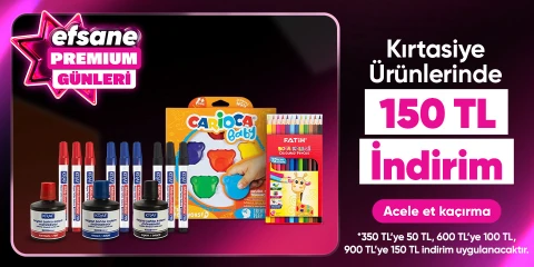 Kırtasiye Ürünlerinde  350 TL'ye 50 TL,600 TL'ye 100 TL, 900 TL'ye 150 TL İndirim