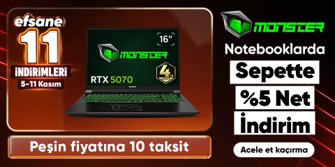 Monster Notebooklarda Sepette %5 Net İndirim